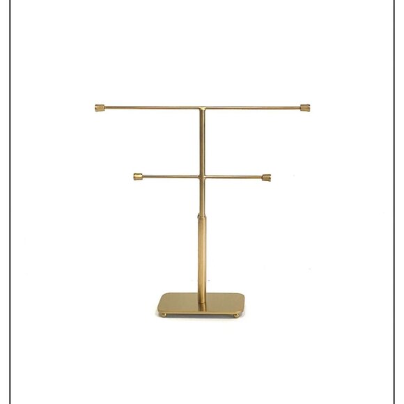 Gold Metal 2-Tier Adjustable T-Bar Jewelry Display Stand, Necklace Organizer - Picture 5 of 5